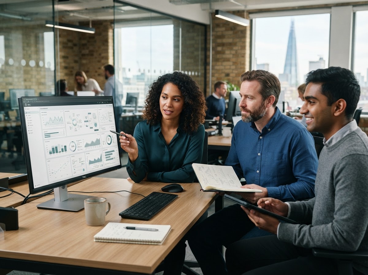 Kelvarix Global analyst reviewing predictive model output on a workstation